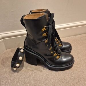 Gucci Black Heeled Boots with Gold Details